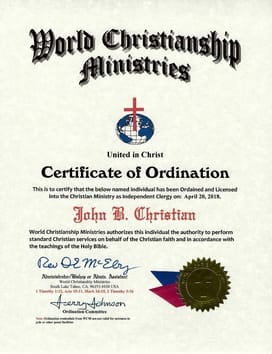 Ordination Certificate Examples World Christianship Ministries